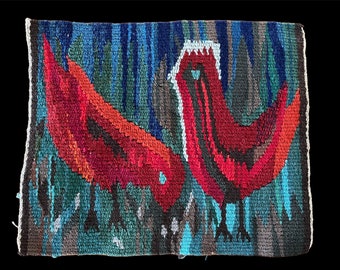 Swedish Flemish Tapestry Weaving Nordic Birds Motif Wall Hanging Decor Scandinavia 50s 60s