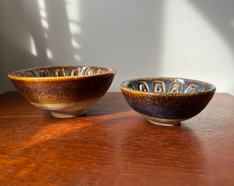 Einar Johansen, Søholm Stoneware bowls ,green brown blue glazed, Denmark, 60s Nordic ceramics, Scandi Home Decor