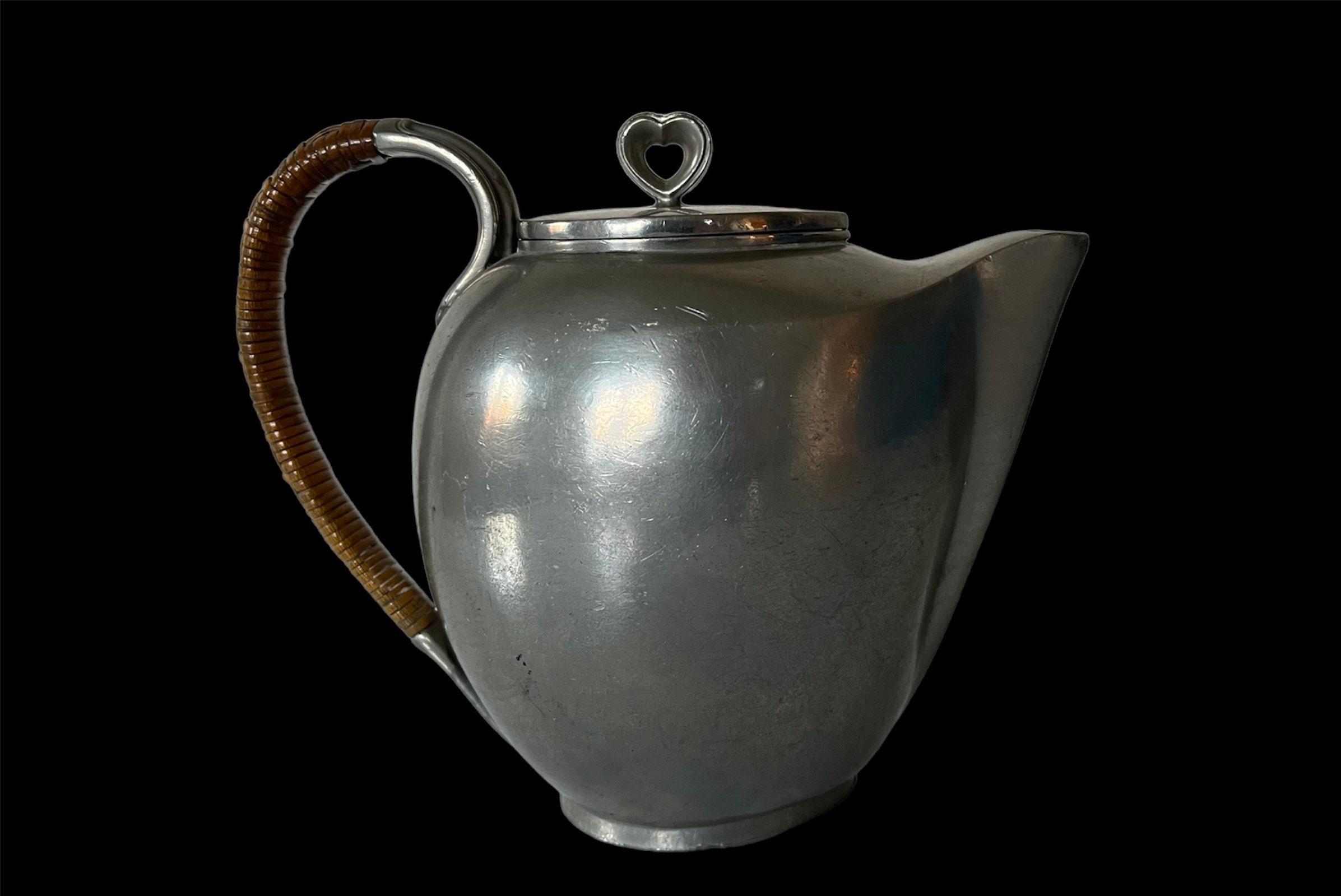 Just Andersen Art Deco Pewter Tea Coffee Serving Set wicker handles - Ruby  Lane