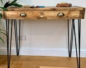 Narrow Handmade Rustic Coffee Table - Hall Foyer Table with Drawers made from Reclaimed Industrial Wood. Upcycled Pallet Furniture Range.