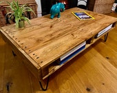 Large Handmade Rustic Coffee Table - Sofa Table with storage made from Reclaimed Industrial Wood. Upcycled Pallet Furniture Range.