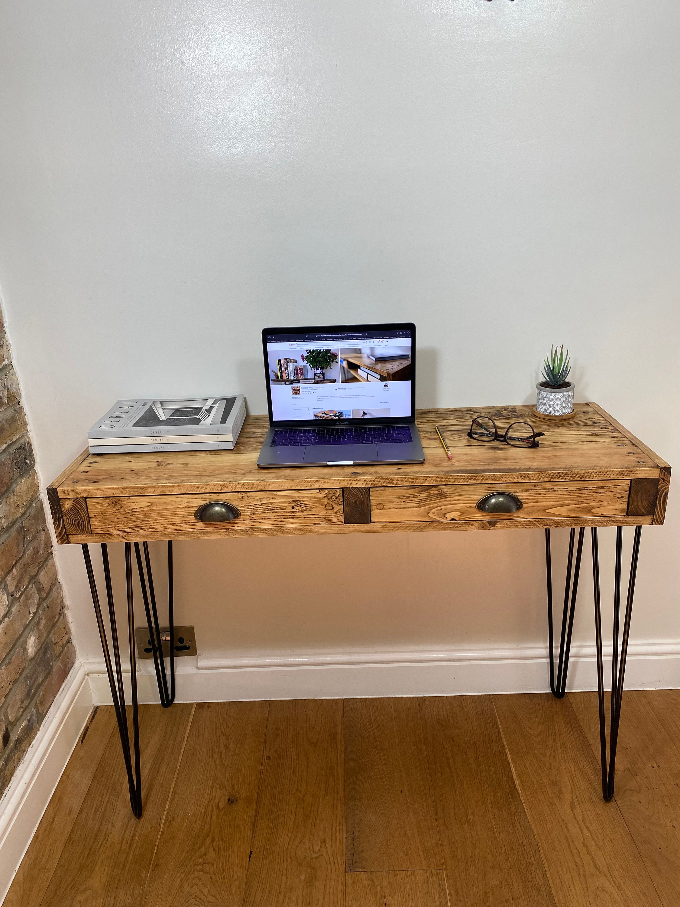 Handmade Narrow Writing Desk With Drawers Rustic Computer Etsy UK