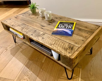 Coffee Table with Storage - Handmade Rustic Table made from Reclaimed Pallet Wood