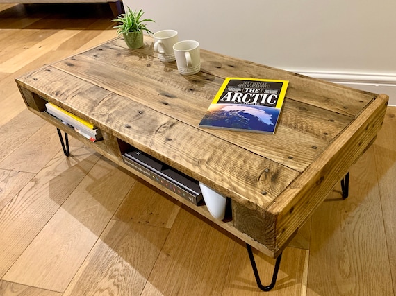 Rustic Coffee Table with Storage - Handmade Pallet Table made from Reclaimed Industrial Wood