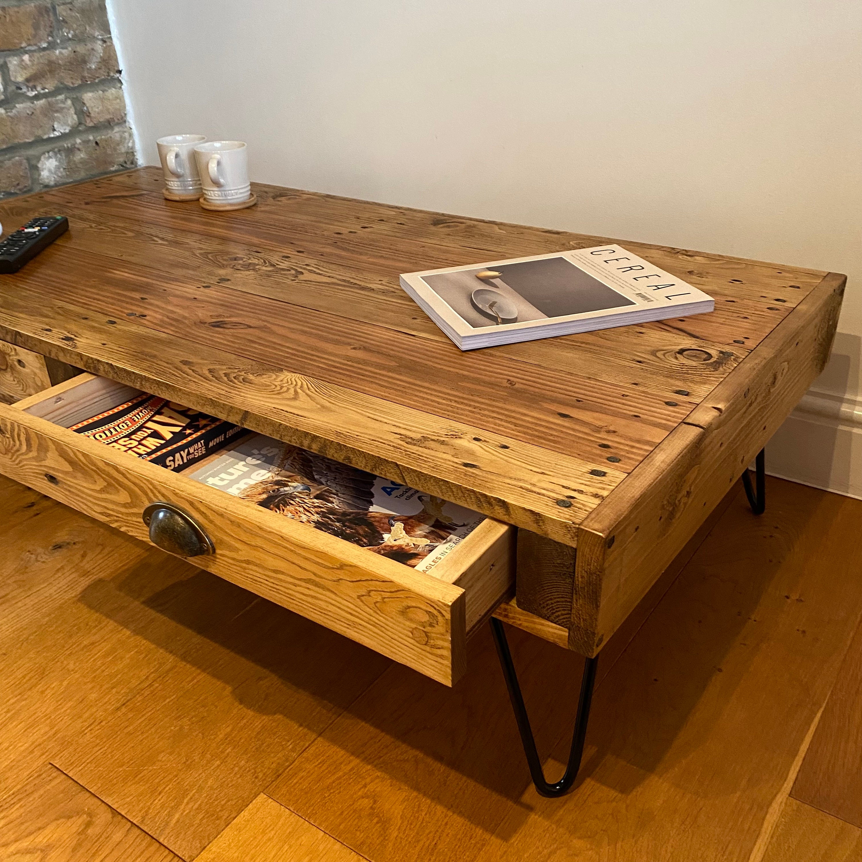 Handmade Rustic Coffee Table With Drawers Sofa Table With | Etsy UK