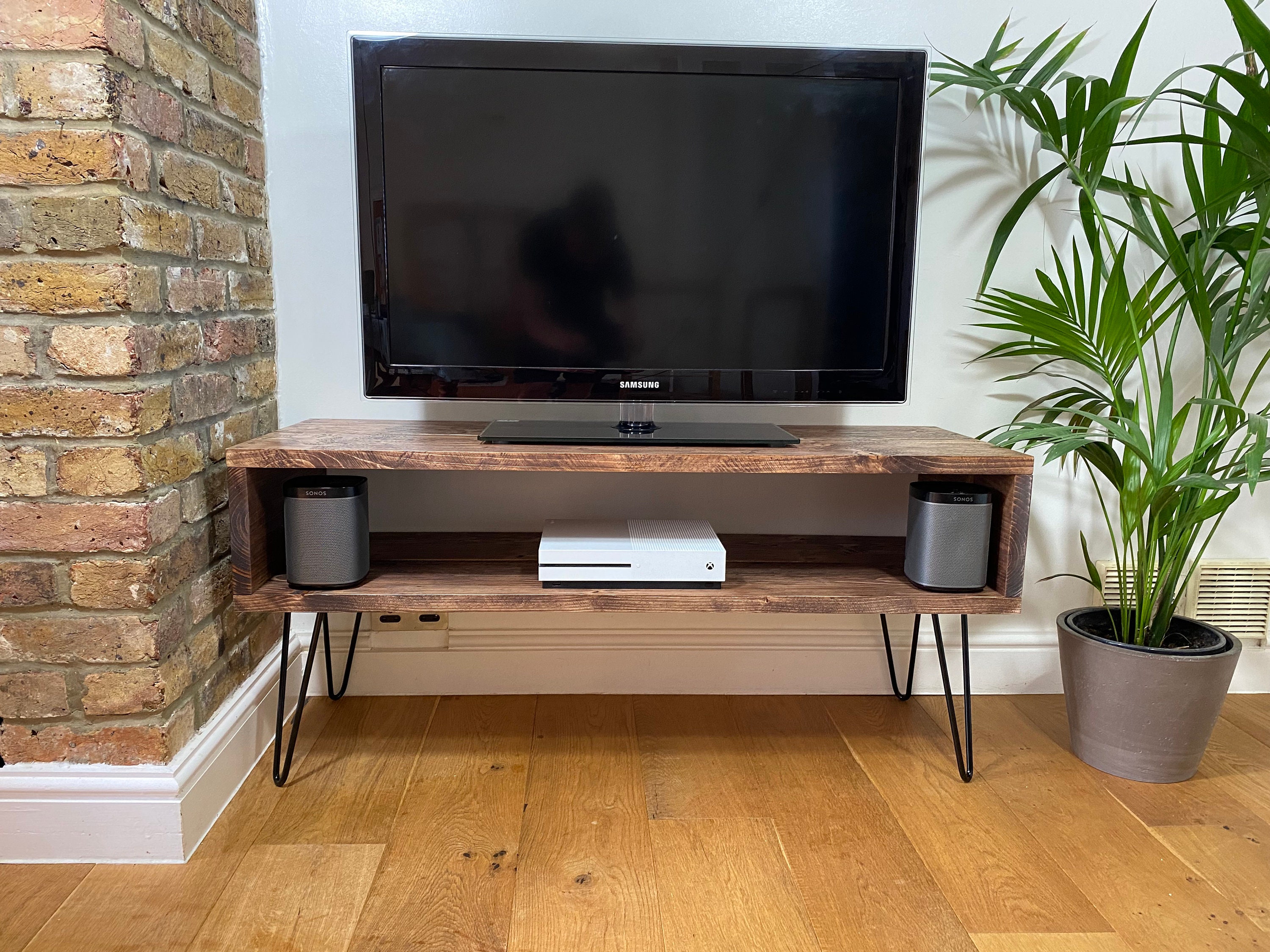 Walnut TV Stand Handmade Rustic Media Unit / Industrial Etsy UK
