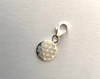 925 silver flower of life charm pendant with carabiner