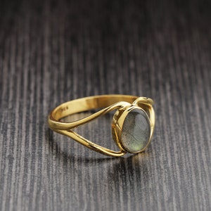 Labradorite Ring, Labradorite Oval Cabochon ring, Gold Plated Ring, Oval labradorite Ring,