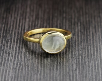 Green Prehnite Oval Gold Ring 925 Sterling Silver Gold Plated Prehnite Gemstone Ring
