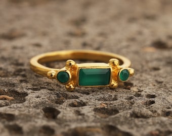 Gold Green Onyx Ring | Handmade Gemstone Ring | Boho Chic Jewelry | Unique Green Stone Ring | Statement Ring for Her All Ring Size Available