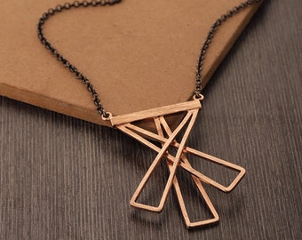 Geometric Rose Gold Sterling Silver Necklace, Rose Gold Jewelry