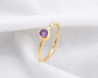 Natural Amethyst Ring, Thin Gold Ring, Gemstone Ring, 18k Gold Ring, February Ring, Amethyst Jewelry, Minimalist Ring, Promise Ring For Her