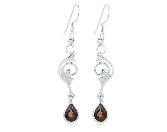 925 Sterling Silver Smoky Quartz Dangle Earrings Smoky Quartz Earrings