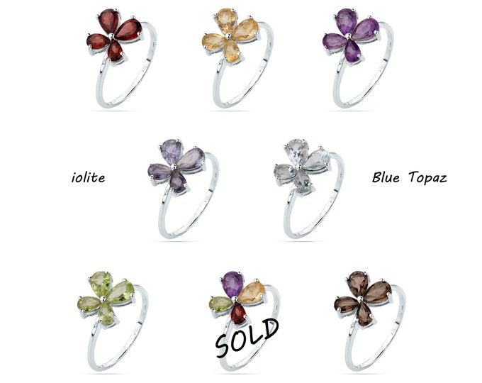 Garnet 925 Sterling Silver Citrine Smoky Blue Topaz Ring Pear Gemstone Flower Rings Peridot Birthstone Ring Amethyst iolite