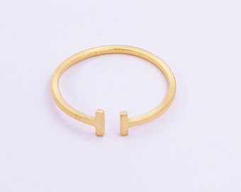 Minimalist Gold Open Ring, Adjustable T Bar Ring, 18k Gold Dainty Ring, Simple Stackable Ring, Everyday Jewelry for Women, Handmade Ring