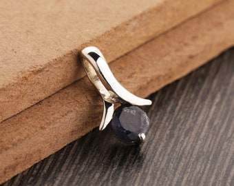 Runder Iolith Anhänger - 925 Sterling Silber Iolith Anhänger - Blauer Iolith Edelstein Anhänger - Winziger Iolith Silber Anhänger