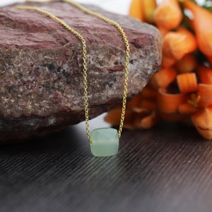 Aqua Chalcedony Necklace, Chalcedony Crystal Necklace, Chalcedony Cushion Gemstone Necklace, Aqua Chalcedony Gold Necklace Boho Necklace