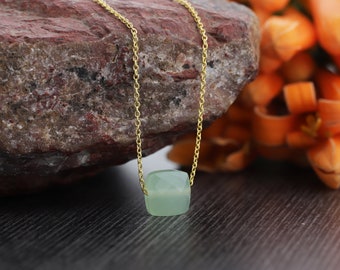 Aqua Chalcedony Necklace, Chalcedony Crystal Necklace, Chalcedony Cushion Gemstone Necklace, Aqua Chalcedony Gold Necklace Boho Necklace