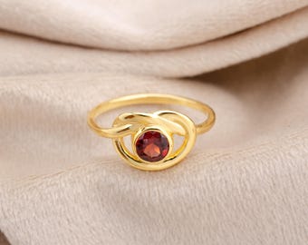 Rare Garnet Gemstone Ring, Dainty 18K Gold Plated Ring, Handmade Garnet Jewelry, Unique Minimalist Ring, Elegant Jewelry, Anniversary Gift