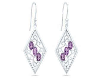 Amethyst Gemstone Earrings - Amethyst Dangle Earrings - Amethyst Hook Earrings - 925 Sterling Silver stamped Earrings