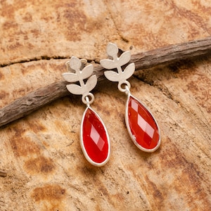 Rare Carnelian Stud Earrings, Orange Drop & Dangle Birthstone Earrings, Handcrafted Silver Earrings, Halloween&#39;s Day Gift, Gift For Her
