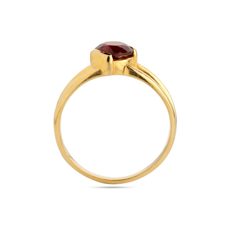 Round Garnet Gemstone Ring Double Band Ring 925 Sterling Silver Ring