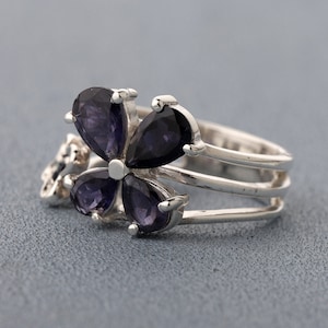 Natural Iolite Ring, Natural Gemstone Ring, 925 Sterling Silver Ring, Handcrafted Earrings, Floral Ring, Anniversary Gift, Mother&#39;s Day Gift