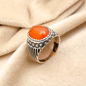 Rustic Carnelian Oval Ring, 925 Sterling Silver Boho Jewelry, Handmade Orange Gemstone Ring, Statement Ring, Big Oval Ring, Gift for Her