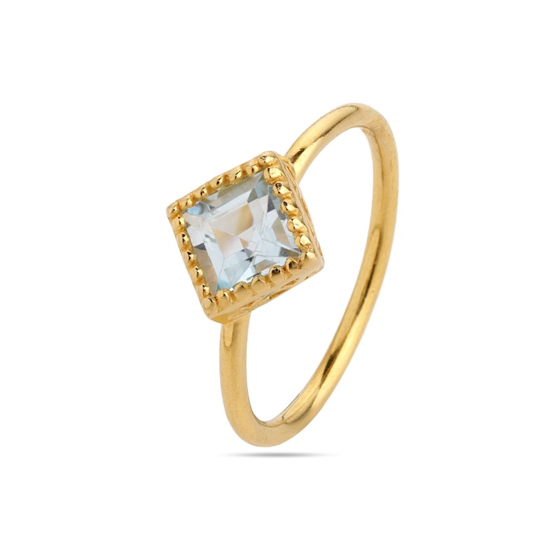 Something Blue custom ring sizes Solid Silver Blue Stone Ring Swiss Blue Topaz Gold Ring Topaz Square shaped blue stone
