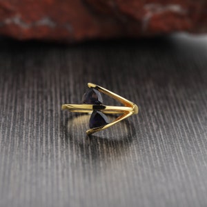 Iolite Trillion Gold Ring, 18K Gold Plated Ring, Iolite Gemstone Ring, Natural iolite silver Ring, Minimalist Ring, Gifts for Her