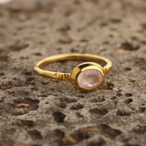Rose Quartz Stack Ring, Rose Quartz Hammered Ring Gold Ring Tiny Ring Pink Rose Quartz Ring 18k Gold Vermeil Ring Sterling Silver Ring