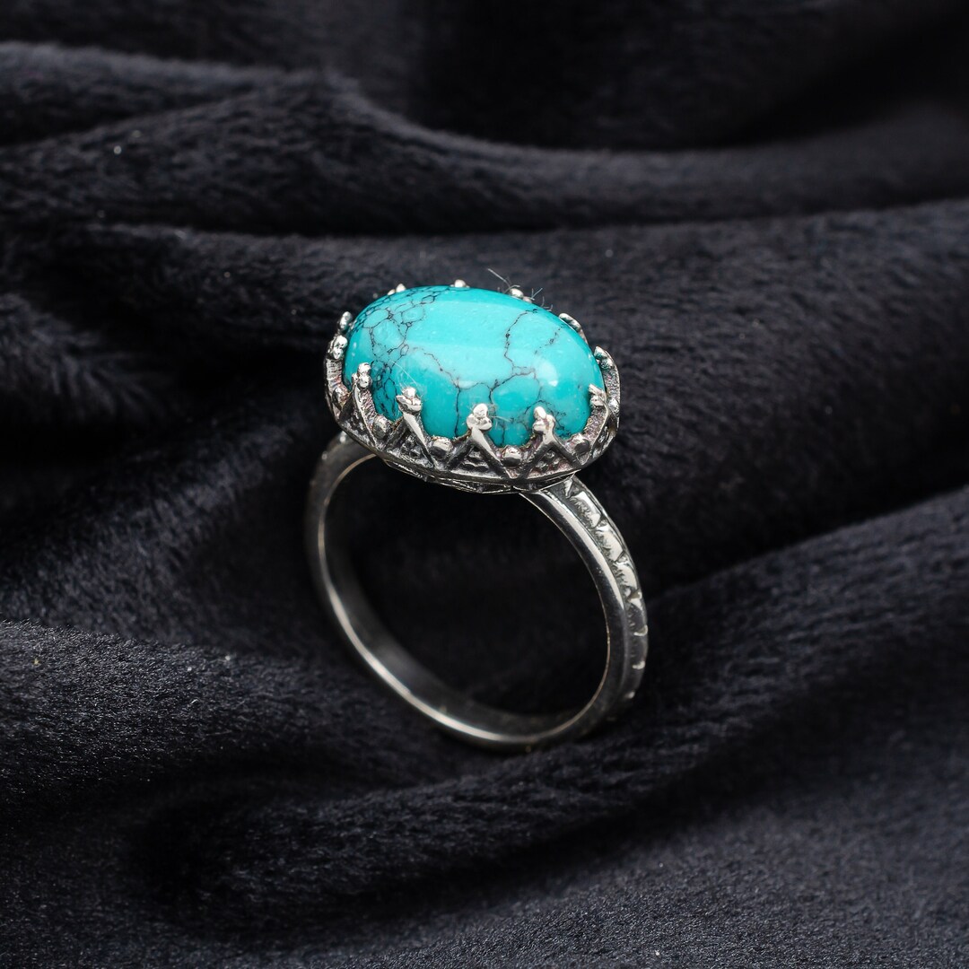 本物のターコイズリング、オーバルカボションリング、ユニークな