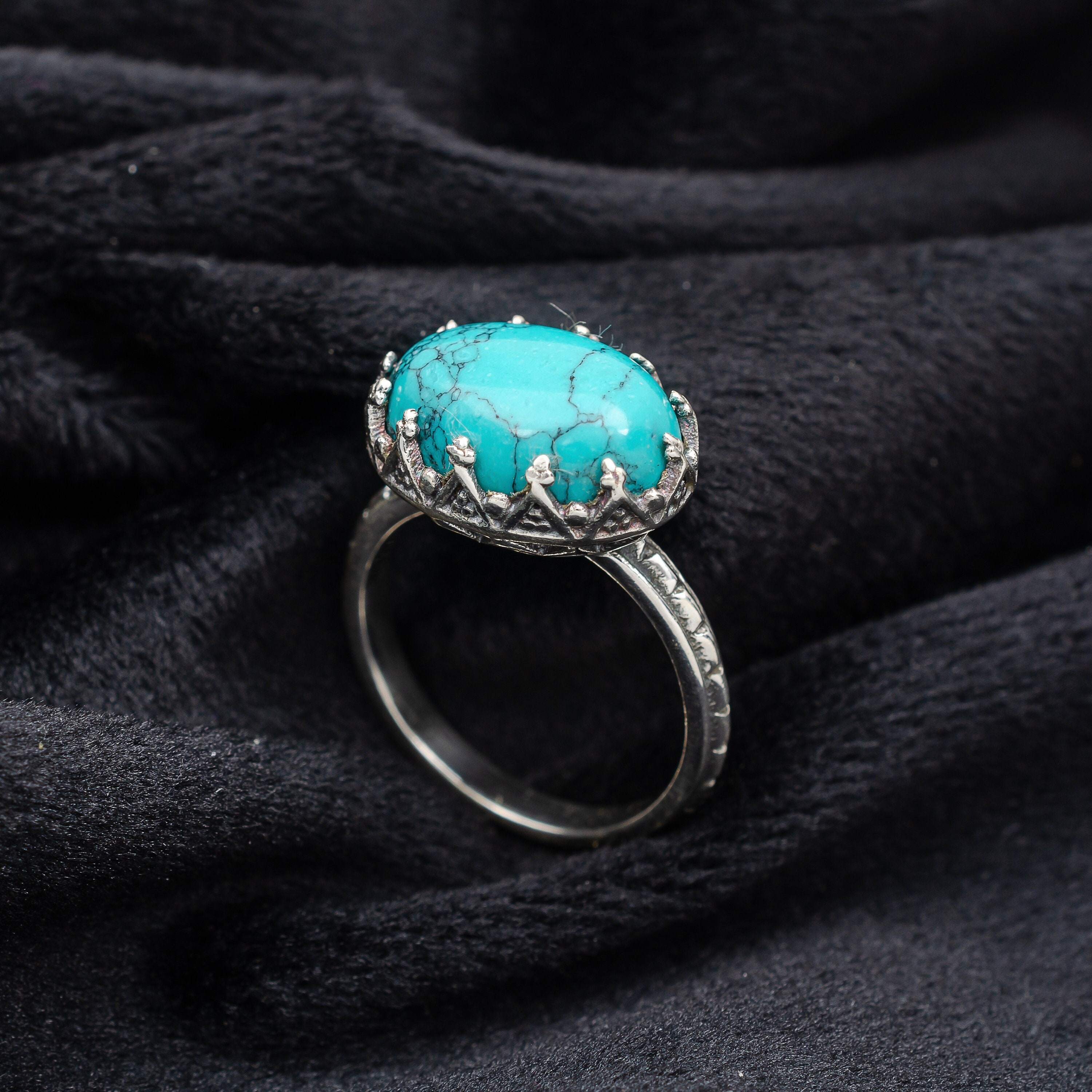 ターコイズオーバルカボションリング 本物のターコイズリング、オーバルカボションリング、ユニークな
