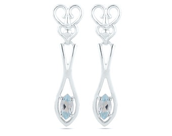 Blue Topaz Marquise Gemstone Dangle Drop Earrings
