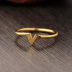 18k Gold Plated Ring, 925 Sterling Silver Ring, Minimalist Gold V Ring, Elegant Geometric Stackable Band For Women, Engagement Ring, For Her