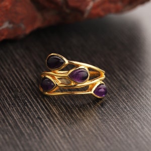 Amethyst Ring/Karneol Ring/Birthstone Ring/ 18k vergoldete Birne Ring/stapelbarer Ring/Multi Stein Ring/vergoldeter Sterling Silber Ring