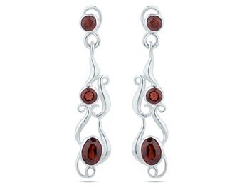 Red Garnet Earrings - 925 Sterling Silver Garnet Earrings - Gemstone Dangle Earrings - Garnet Drop Earrings - Multi Gemstone Earrings