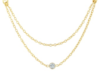 Genuine Blue Topaz Faceted Round Necklace - Dainty minimal simple Layering Necklace - Birthstone Gold Necklace - Blue Topaz Gold Necklace
