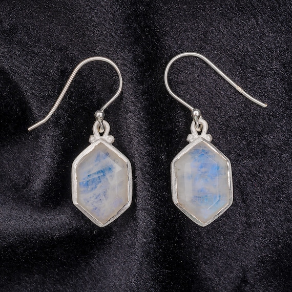 Orecchini In Argento 925 Con Pietra Di Luna Arcobaleno | Cabochon 6x8 Mm | Fatto A Mano - 4