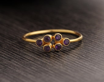 Dainty Amethyst Ring - Adjustable Gold Ring - Round Amethyst Open Ring - Delicate Amethyst Ring - Amethyst Gemstone Ring