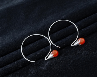 Pendientes de cornalina hechos a mano, joyería de plata de ley 925, pendientes colgantes de cornalina, aros de plata facetados, pendientes de piedras preciosas, regalo para ella.