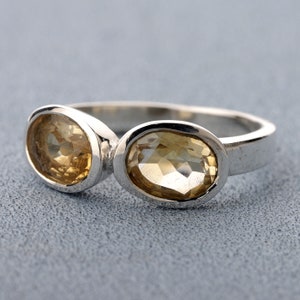 Natural Citrine Ring,  Citrine Silver Ring, Citrine Oval Ring, Citrine Band Ring, Citrine Two Stone Ring, Yellow Citrine Ring