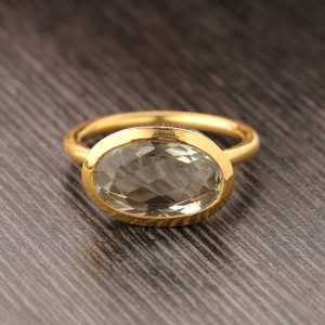 Green Amethyst Ring, oval green amethyst Ring, 925 Sterling Silver Green amethyst Gemstone Ring Gold Plated Ring
