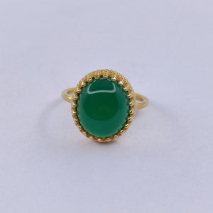 Green Onyx Ring  - Green gold Plated ring - oval green onyx statement ring