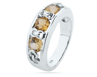 Natural Citrine Band, Citrine Ring, Statement Band, November Birthstone, Yellow Citrine Gemstone Band Ring Perfect Gift for her