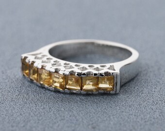 Multi Citrine Ring - Citrine Half eternity Ring, 925 Sterling Silver Citrine Multi Gemstone Ring, Handmade Ring