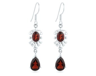 925 Sterling Silver Garnet Gemstone Earring