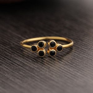 Black onyx open ring, Onyx black ring, Adjustable ring, tiny gemstone ring, Black gemstone ring, Black gemstone ring