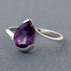 Elegant Amethyst Ring, Natura Gemstone Ring, 925 Sterling Silver, Purple Stone Ring, Amethyst Ring 925, Solitaire Ring, Mother&#39;s Day Gift