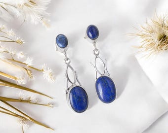 Lapis Lazuli örhängen, blå droppiga lapis lazuli örhängen, ädelstensörhängen, jubileumspresent till henne, handgjorda örhängen, bohemisk present till henne